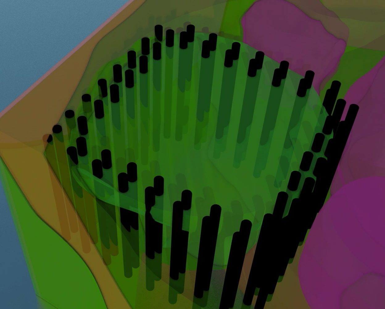3D-modell av undergrunnen med peler plassert i en ring