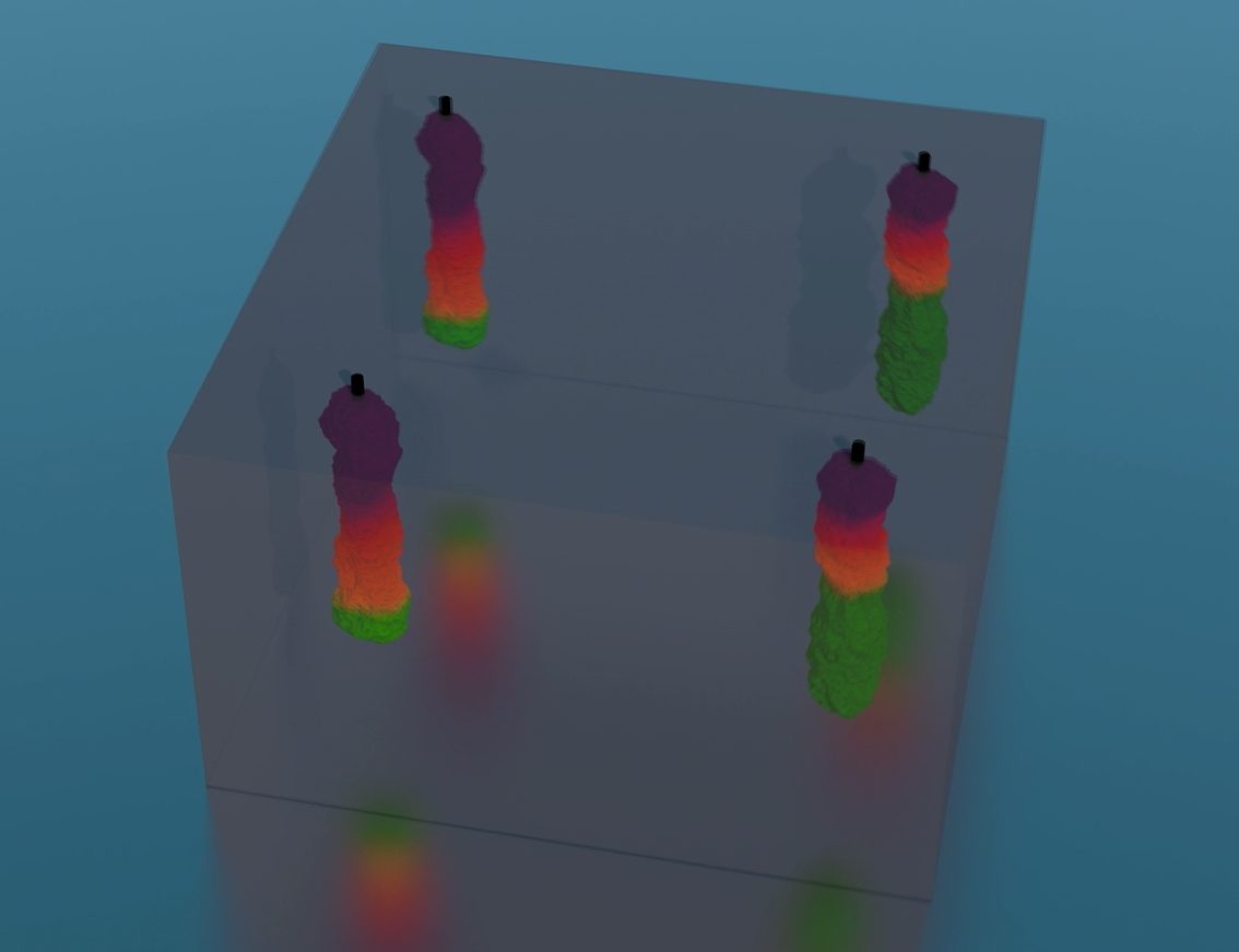 3D-modell av fire peler i grunnen