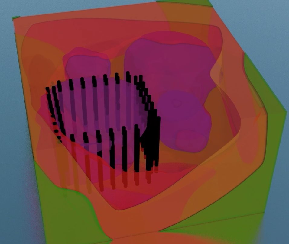 3D-modell av peler plassert i en ring i grunnen